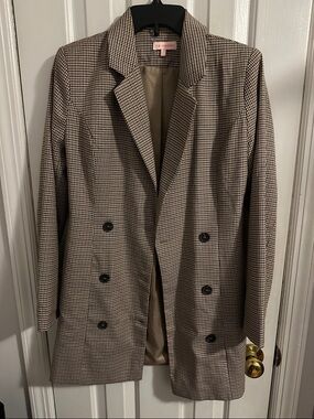 re:named Houndstooth Plaid Blazer in Brown and Black